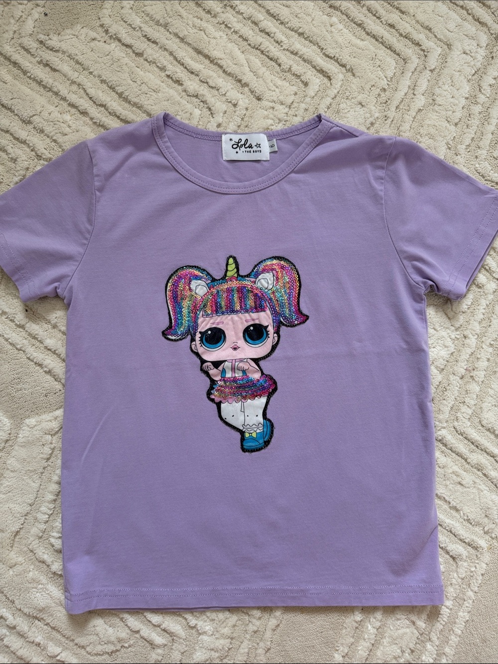 Lola + The Boys Lavender Tee with Sparkly Rainbow Sequin Doll